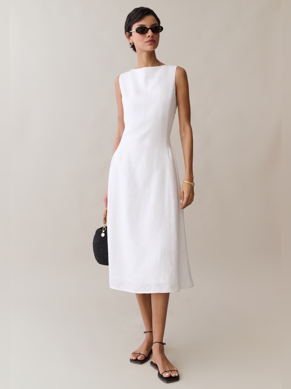 NWT Few Moda Avalon Linen Dress size Large L midi white o.p.t